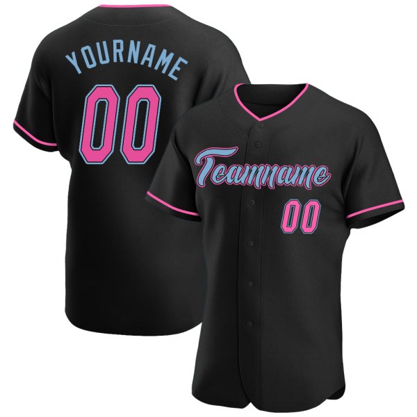 Kid's Custom Black Pink-Light Blue Authentic Baseball Jersey